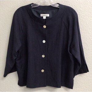 Coldwater Creek Linen Jacket Blazer Lined Button 3/4 Slv Blue Size 14 Career